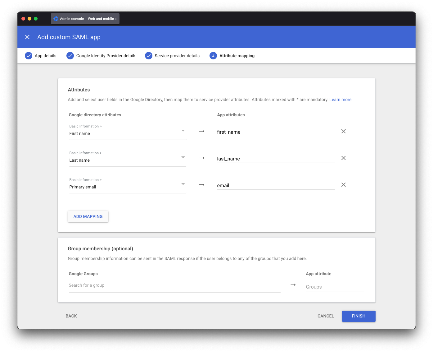 Google Workspace attributes mapping